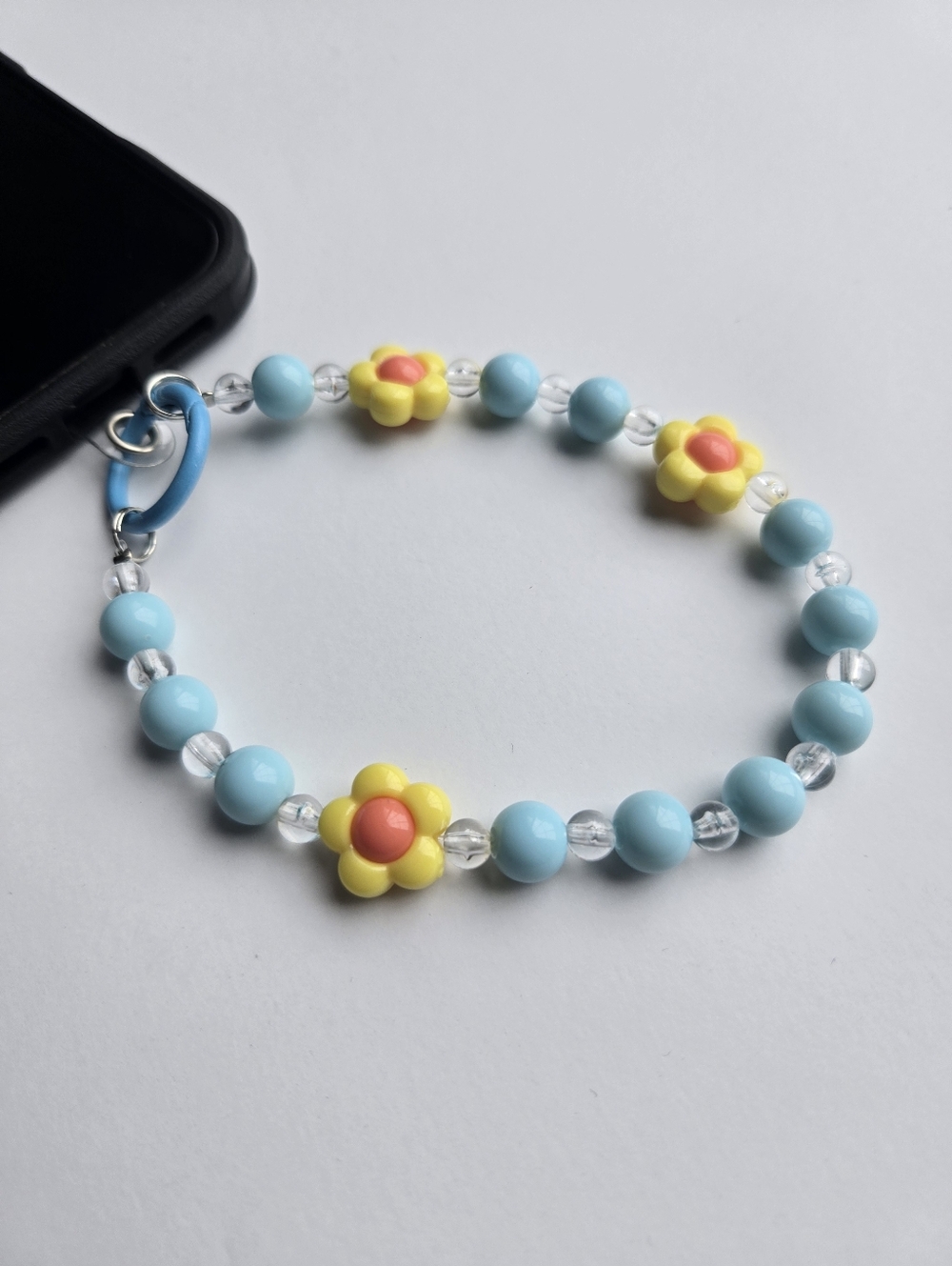 🌼🔵🌼 Y2K Beaded Blue & Yellow Daisy Flower Charm Phone Wristlet Strap Lanyard - Picture 4 of 6